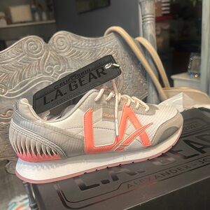 L.A. Gear Light Gray and Coral Sneakers